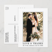 Moderne Eenvoudige Liefde Dank Trouwfoto Briefkaart (Voorkant / Achterkant)