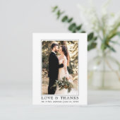 Moderne Eenvoudige Liefde Dank Trouwfoto Briefkaart (Staand voorkant)