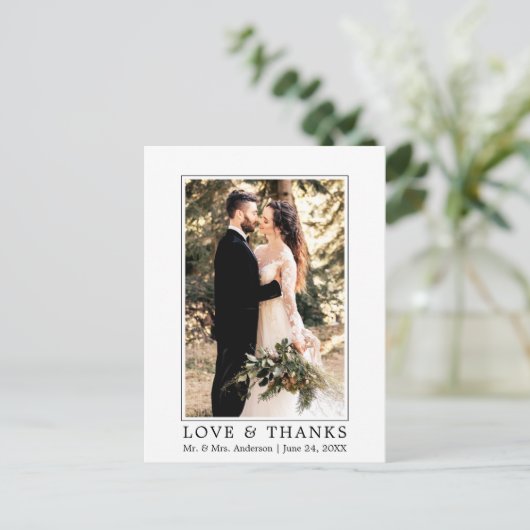 Moderne Eenvoudige Liefde Dank Trouwfoto Briefkaart (Staand voorkant)