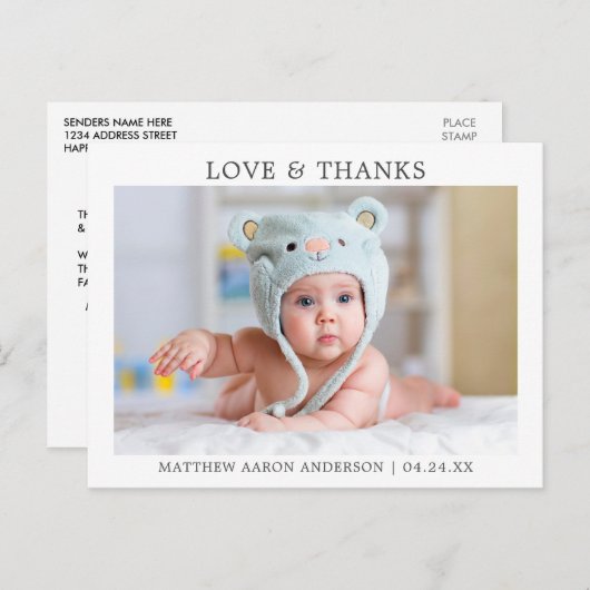 Moderne, eenvoudige liefde en Bedankt Baby Briefkaart (Voorkant / Achterkant)
