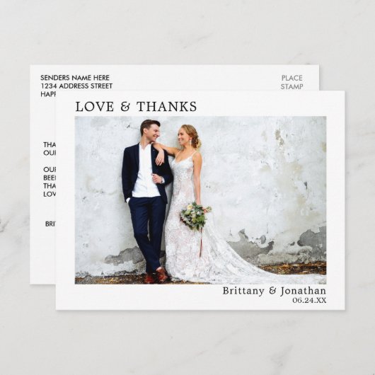 Moderne, eenvoudige liefde en Bedankt bruiloft Briefkaart (Voorkant / Achterkant)