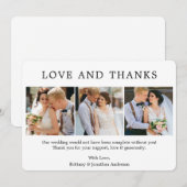 Moderne, eenvoudige liefdesfoto's 3 Foto's Bedankkaart (Voorkant / Achterkant)