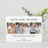 Moderne, eenvoudige liefdesfoto's 3 Foto's Bedankkaart (Staand voorkant)