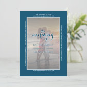 Moderne eenvoudige Lijst 2foto donkerblauwe bruilo Aankondiging (Staand voorkant)