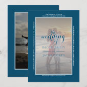 Moderne eenvoudige Lijst 2foto donkerblauwe bruilo Aankondiging (Voorkant / Achterkant)