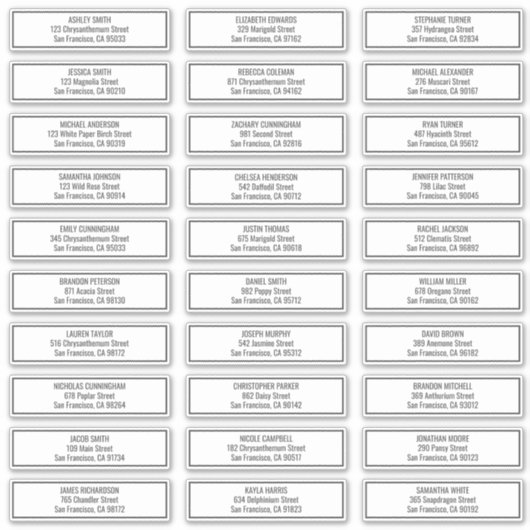 Moderne Eenvoudige Lijst Bruiloft Gast Namen Adres Sticker (Voorkant)