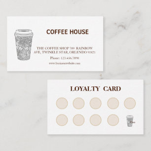 Moderne eenvoudige loyaliteitskaart voor koffiezaa visitekaartje