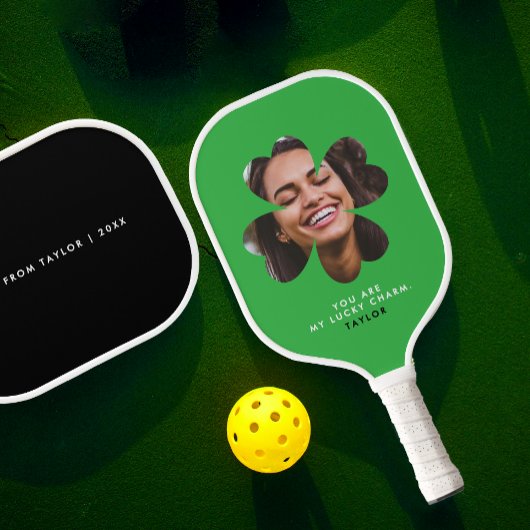 Moderne Eenvoudige Lucky Charm Love Clover Groene Pickleball Paddle