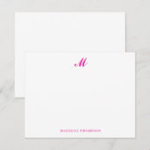 Moderne eenvoudige magenta roze emmonogrammen van notitiekaartje (Voorkant / Achterkant)