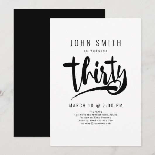 Moderne, eenvoudige, mannelijke 30e verjaardag kaart (Voorkant / Achterkant)