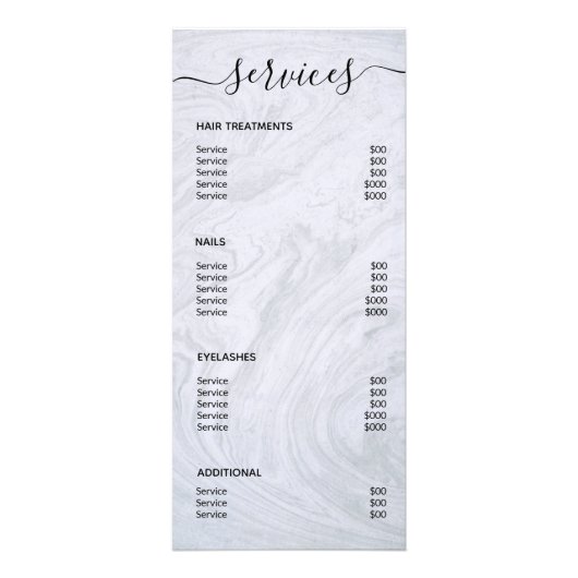 Moderne Eenvoudige Marble Salon Service Menu (Achterkant)