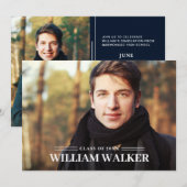 Moderne Eenvoudige marine 2 PHOTO Graduation Party Kaart (Voorkant / Achterkant)