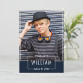 Moderne Eenvoudige marine 2 PHOTO Graduation Party Kaart (Staand voorkant)