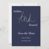 Moderne Eenvoudige Marine Blauw Wit Delicate Weddi Save The Date (Voorkant)