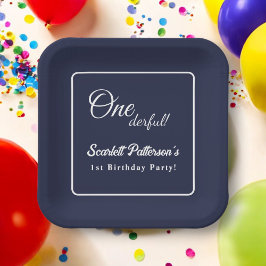 Moderne Eenvoudige Marine Blauw Wit Elegant 1e Ver Papieren Bordje