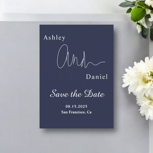 Moderne Eenvoudige Marine Blauw Wit Elegante Chic  Save The Date
