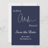 Moderne Eenvoudige Marine Blauw Wit Elegante Chic  Save The Date (Voorkant)