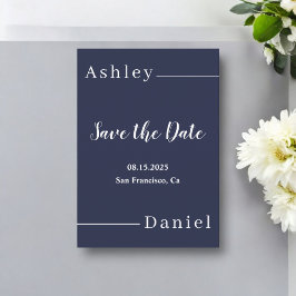 Moderne Eenvoudige Marine Blauw Wit Formele Chic W Save The Date