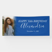 Moderne Eenvoudige Marine Blauw Wit Foto Verjaarda Spandoek (Horizontaal)