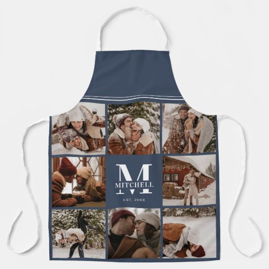 Moderne Eenvoudige Marine Blauwe Fotocollage | Mon Schort (Voorkant)