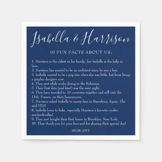 Moderne Eenvoudige Marine Blauwe Leuke Feiten Trou Servet (Voorkant)