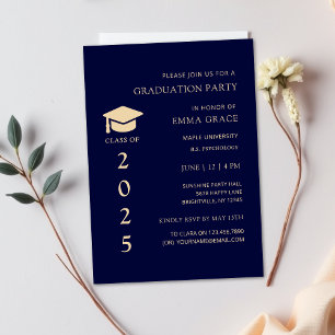 Moderne Eenvoudige Marine en Goud Graduation Party Kaart