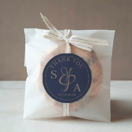 Moderne Eenvoudige Marine & Gouden Huwelijksgunst Ronde Sticker