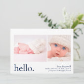 Moderne eenvoudige marine Hallo geboorteaankondigi Kaart (Staand voorkant)