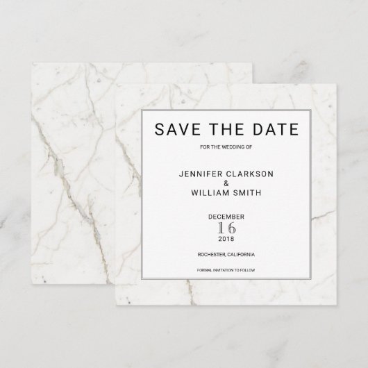 Moderne, eenvoudige marmer White Wedding Save the  Save The Date (Voorkant / Achterkant)