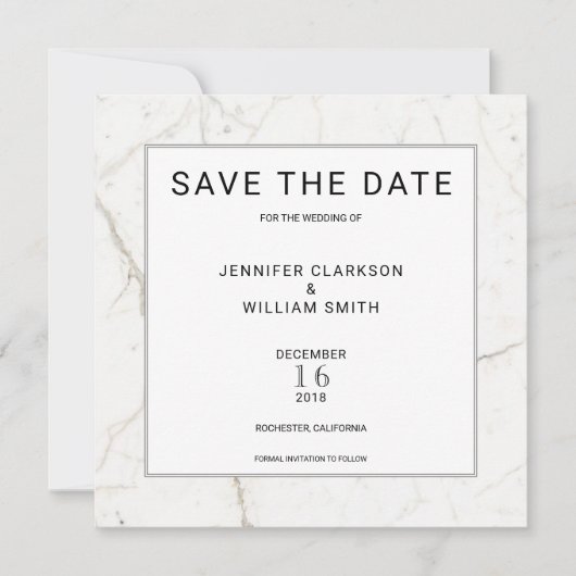 Moderne, eenvoudige marmer White Wedding Save the Save The Date (Voorkant)