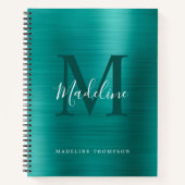 Moderne eenvoudige metalen Blauwgroen monogram geb Notitieboek (Voorkant)