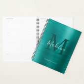 Moderne eenvoudige metalen Blauwgroen monogram geb Planner (Display)