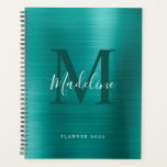 Moderne eenvoudige metalen Blauwgroen monogram geb Planner<br><div class="desc">Moderne eenvoudige metalen Blauwgroen monogram geborsteld</div>