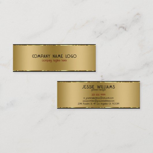 Moderne, eenvoudige metalen goud en zwart mini visitekaartje (Voorkant / Achterkant)
