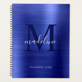 Moderne eenvoudige metalen koninklijk blauw monogr planner
