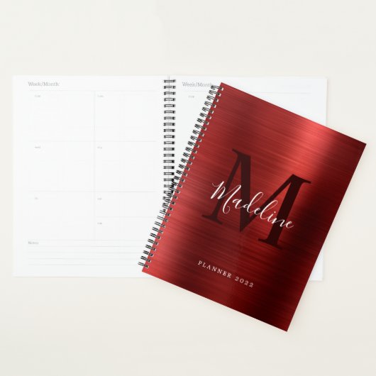 Moderne eenvoudige metalen monogram geborsteld planner (Display)