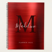 Moderne eenvoudige metalen monogram geborsteld planner (Voorkant)