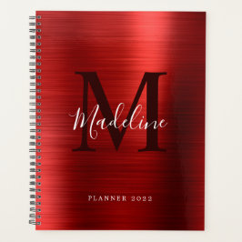 Moderne eenvoudige metalen monogram geborsteld planner