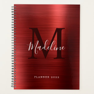 Moderne eenvoudige metalen monogram geborsteld planner