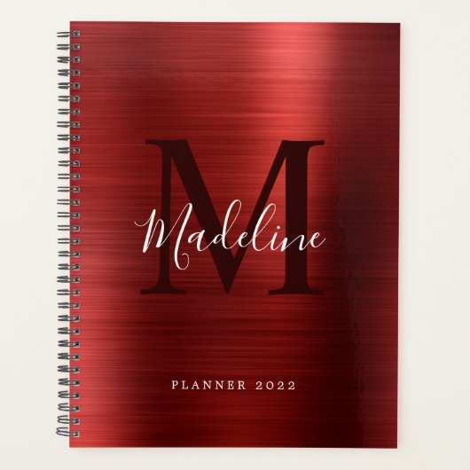 Moderne eenvoudige metalen monogram geborsteld planner (Voorkant)