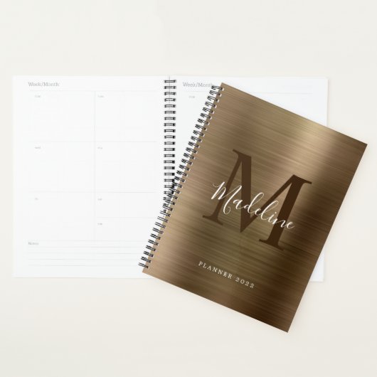 Moderne eenvoudige metalen monogram geborsteld planner (Display)