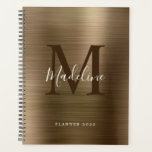 Moderne eenvoudige metalen monogram geborsteld planner<br><div class="desc">Moderne,  eenvoudige metalen monogram in penseelvorm</div>