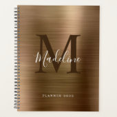 Moderne eenvoudige metalen monogram geborsteld planner (Voorkant)