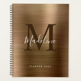 Moderne eenvoudige metalen monogram geborsteld planner