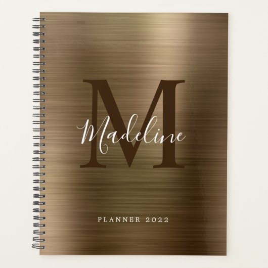 Moderne eenvoudige metalen monogram geborsteld planner (Voorkant)