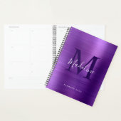 Moderne eenvoudige metalen Paarse monogram geborst Planner (Display)