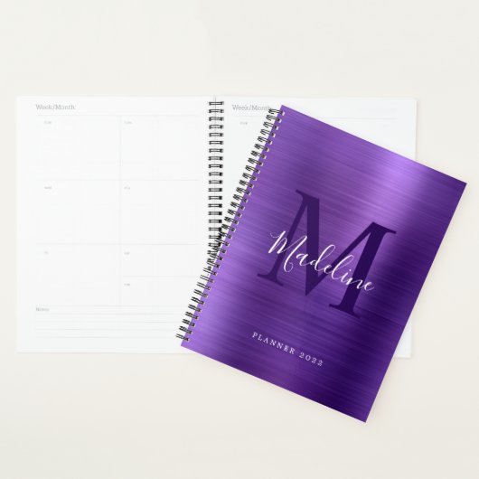 Moderne eenvoudige metalen Paarse monogram geborst Planner (Display)