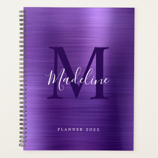 Moderne eenvoudige metalen Paarse monogram geborst Planner (Voorkant)