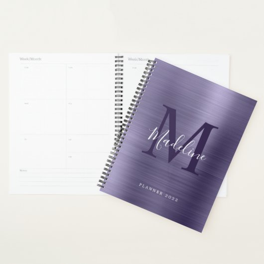 Moderne eenvoudige metalen Paarse monogram geborst Planner (Display)