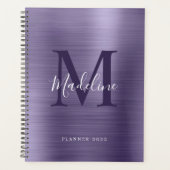 Moderne eenvoudige metalen Paarse monogram geborst Planner (Voorkant)